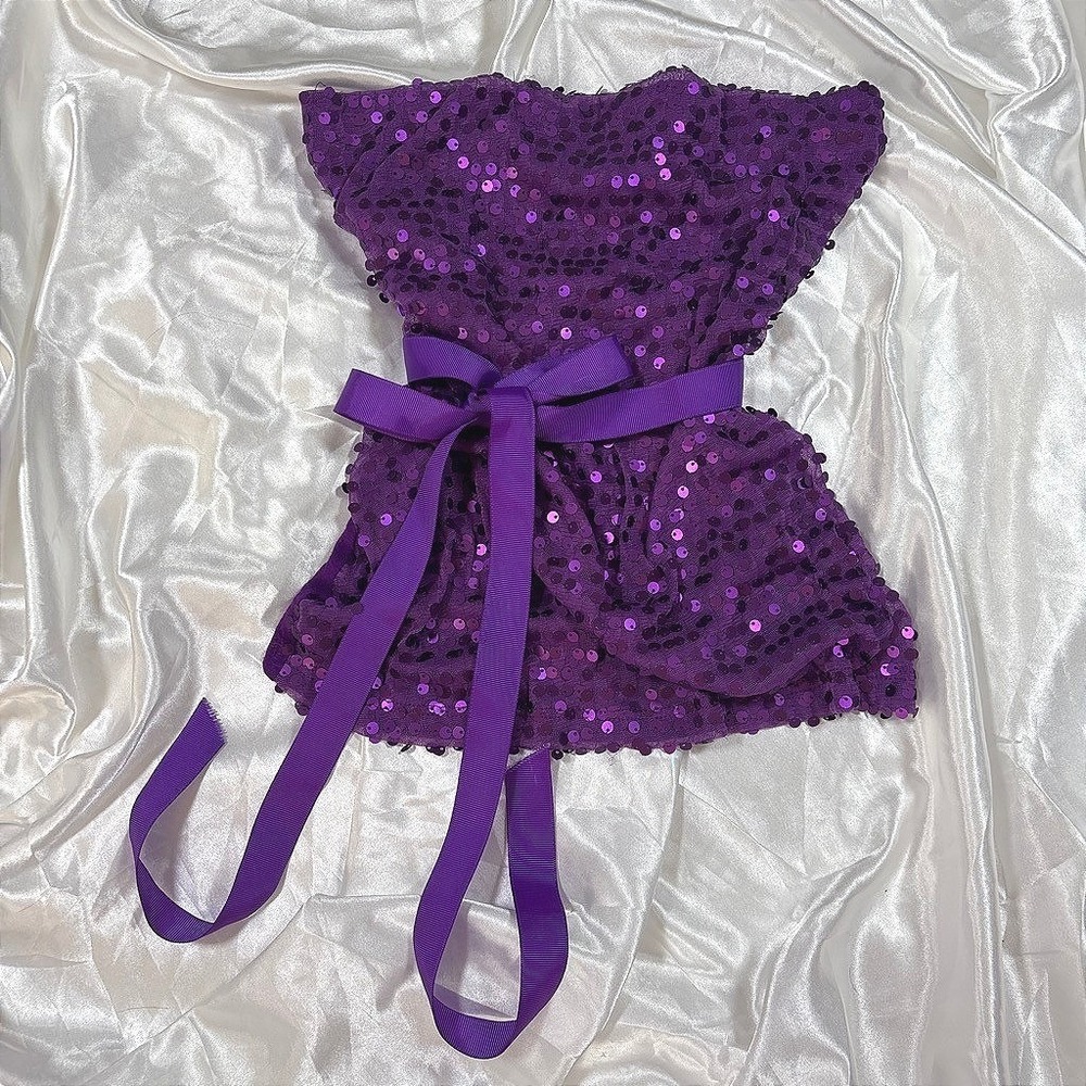 y2k sparkly Sequin Tube Top Purple Strapless Ribbon Belt Flamingo
